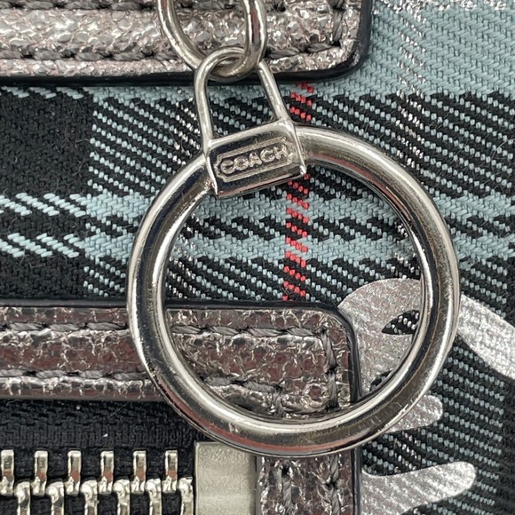 Coach Poppy Tartan Plaid Graffiti Blue Silver Shoulder Bag Wristlet - Picture 12 of 16